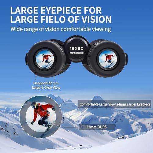 12x50 HD Binoculars for Adults High Powered with Upgraded Phone Adapter, Large View Binoculars with Clear Low Light Vision, Lightweight IPX7 Waterproof Binoculars for Bird Watching,Hunting,Travel
