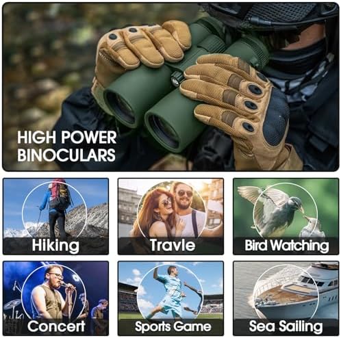 12x50 HD Binoculars for Adults High Power Binoculars IPX7 Waterproof Fogproof for Hunting, Bird Watching, Cruise Ship, Travel and Safari Green