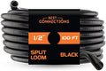 1/2" X 100 ft Split Wire Loom Flex-Guard Convoluted Tubing – Protective Split Cable Sleeves/Conduit for Automotive Home Electrical Wires – Black