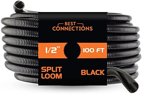 1/2" X 100 ft Split Wire Loom Flex-Guard Convoluted Tubing – Protective Split Cable Sleeves/Conduit for Automotive Home Electrical Wires – Black