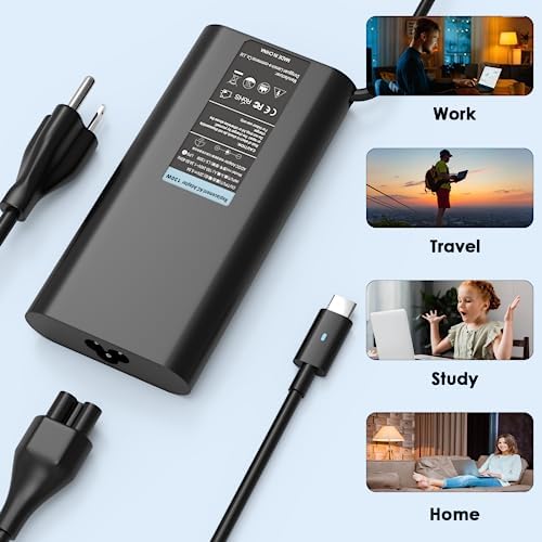 130W USB C Laptop Charger for Dell Precision 3580 3590 5680 3581 3480 5480 3550 3561 3571 Dell Inspiron 16 Plus 7630 7440 7620 7640 2in1 P127f MW1G8 Mobile Workstations Power AC Adapter