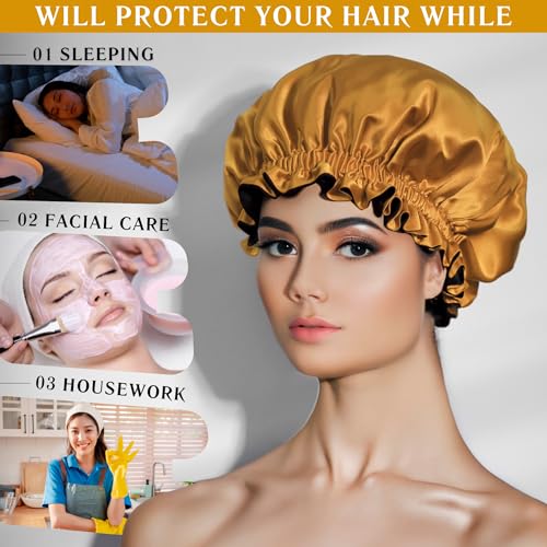 100% Pure Silk Bonnet for Sleeping Women - Reversible Mulberry Silk Hair Wrap - Satin Sleep Bonnet for Black Women - Silk Bonnet Satin Head Wrap for Sleeping - Made in USA (Amber Yellow and Black)