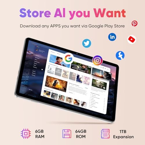 10 inch Android 14 Tablet, 6GB RAM 64GB ROM 1TB Expand, 2 in 1 Tablets with Keyboard, Case, Mouse, Stylus, 1280x800 IPS Touch Screen, WiFi 5, Bluetooth, Dual Camera, Tablet PC