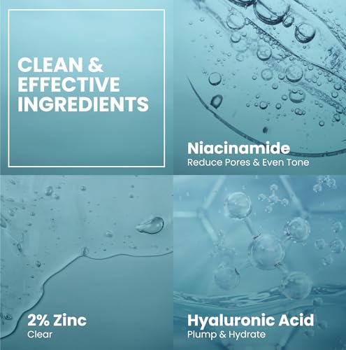 12% Niacinamide Serum for Face + Zinc PCA - Vitamin B3, 2% Zinc PCA and Hyaluronic Acid Serum Known to Even Skin Tone, Shrink Pores, Pump Fine Lines, Reduce Oil, and Hydrate, 2 Oz (2 Pack)