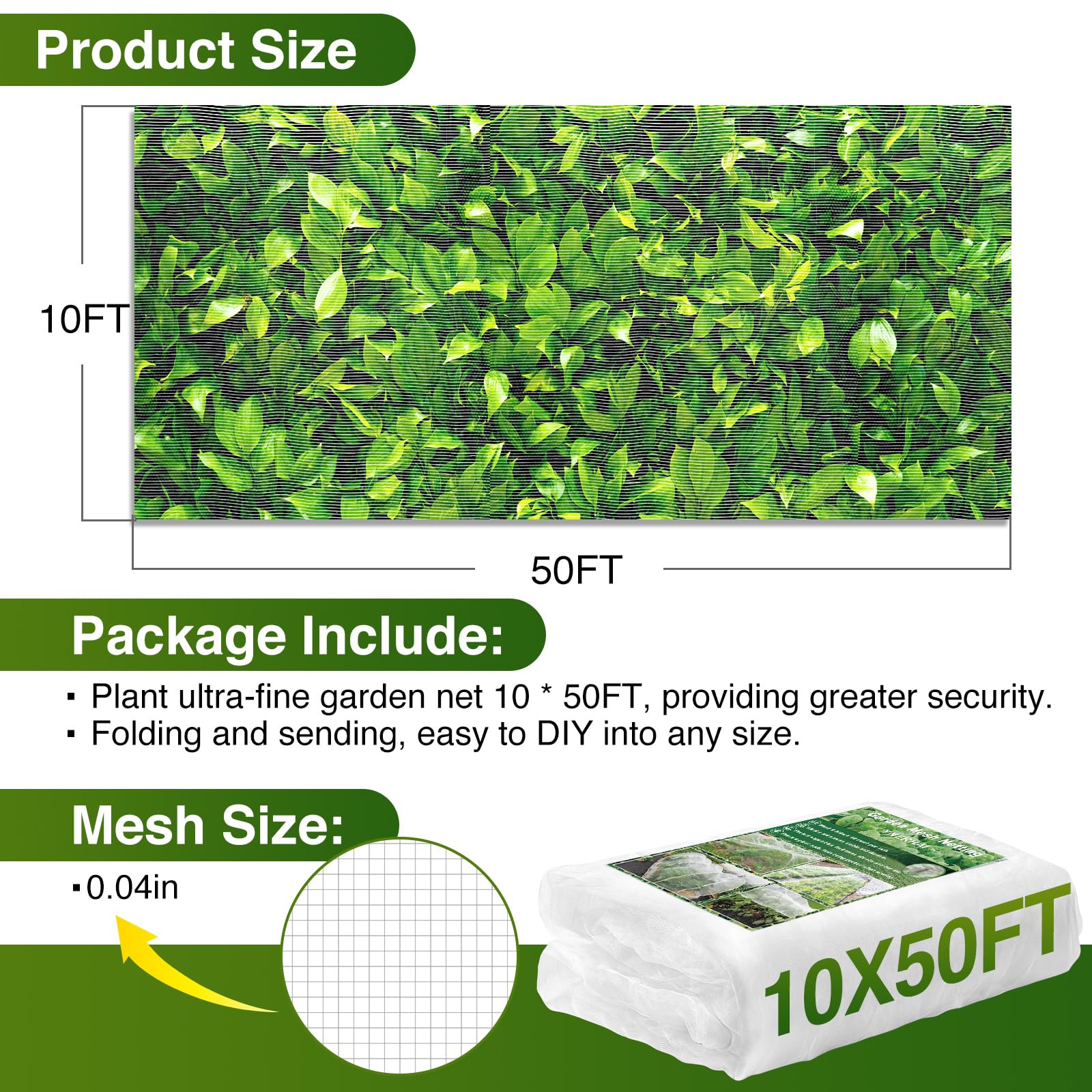 10 X 50FT Garden Mesh Netting Barrier,Fruit Tree Plant Netting for Vegetable Blueberry Bushes Plant Row Cover Screen Protection