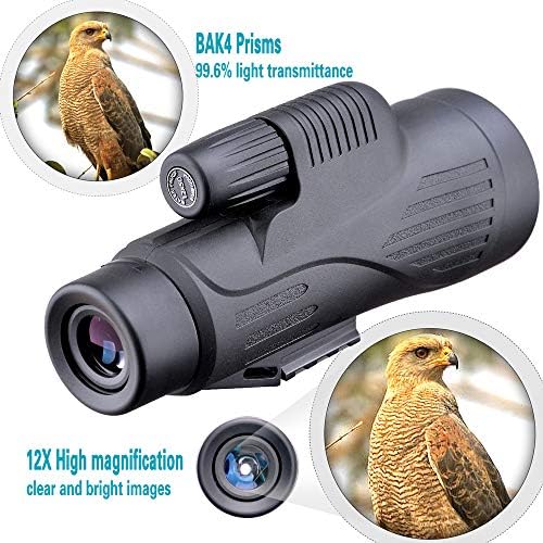 12x50 High Definition Monocular Telescope with Smartphone Holder - Waterproof Monocular with Durable and Clear BAK4 Prism for Bird Watching Wildlife Hunting Camping Hiking
