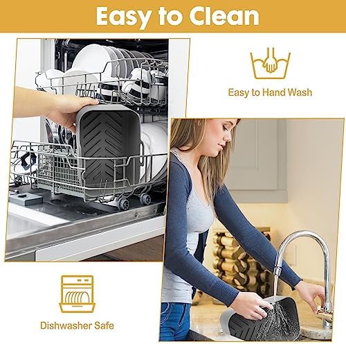 10QT Air Fryer Silicone Liners, 2Pcs Rectangular Airfryer Silicone Pot Baking Tray for Ninja Dual DZ401/DZ550 Reusable Replacement Basket Insert with Magnetic Cheat Sheet (2 Pcs Grey)