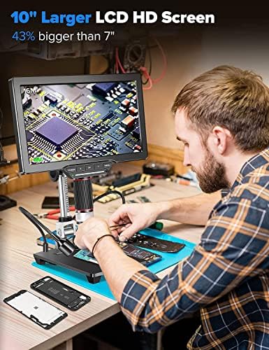 10" HDMI LCD Digital Microscope 1500X,Coin Microscope for Adults with 16MP Camera Sensor,Soldering Microscope with LED Lights Touch Control,TV/Windows/Mac Compatible, Coin Guidebook Included