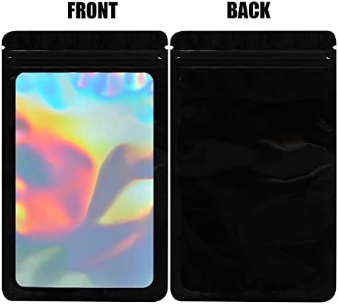 100-Pack 6×9 Inch Mylar Bags Holographic Resealable Sealable Packaging Zip Bag Small Bussiness Jewelry Candy Sample Food Packing Supplies,Black