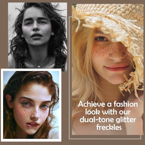 10 Pcs Purple-Silver Dual-Tone Glitter Freckles, Double Colors Glitter Face Tattoo, Waterproof Face Sparkle, Long-Lasting 48h Freckles for Women