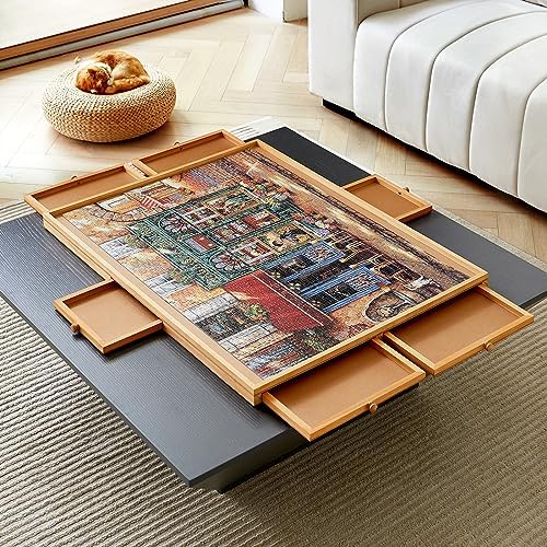 1000 Piece Puzzle Board with Drawers, 21" x 29.8", Portable Wooden Jigsaw Puzzle Table, Suitable for Adults, Used for Puzzle Storage and Sorting, Gifts for Friends and Family