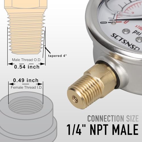 0 to 30 Psi Pressure Gauge, Glycerin Liquid Filled, 2.5 inch Dial, 1/4" NPT Lower Mount, Stainless Steel Case, for Water Tank, Pool Sand Filter, Coolant, CO2, Oil, Gas, Low Pressure Test
