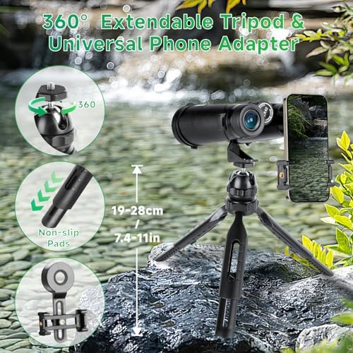 12x42 HD Binoculars for Adults, High Power Binoculars with Tripod Phone Adapter, Waterproof Compact Binoculars for Bird Watching Hunting Stargazing, Clear Low Light Night Vision, BAK4, FMC Prisms