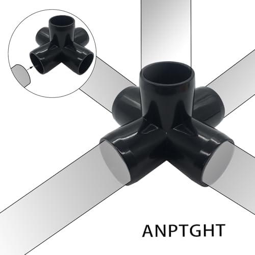 1/2“ Tee PVC Fitting 5 Way Elbow Connector, Furniture Grade 90 Degree Elbow Side Outlet, PVC Corner Fittings for Building Furniture Greenhouse Shed Tent Connection (Black-Pack of 8)