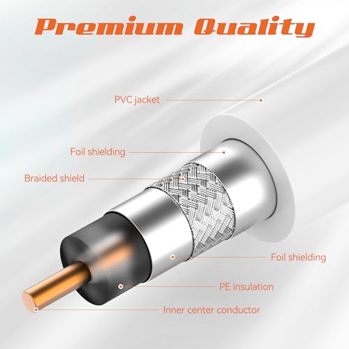 10FT RG6 Coaxial Cable, TV Coax Cable Cord Extender, Gold Plated Connectors, RG6 Compatible for Cable Modems, Cable Box, Digital Router, With F Connector and 90 Degree Angled Male to Female Adapter