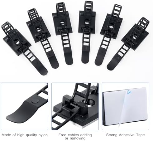 100PCS Adhesive Cable Ties Cable Clips, Self-adhesive Nylon Cable Straps, Adhesive Cable Management Clips for Wire Management (Black-Adhesive Cable Ties)