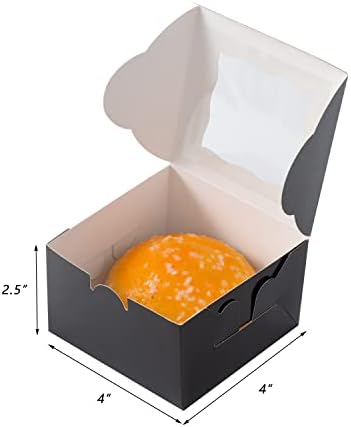 100Pcs Paper Cookie Boxes With Window Small Bakery Boxes 4x4x2.5 Inches Mini Cake Boxes For Pastries,Cupcakes,Desserts,Donuts,Chocolate Strawberries,Candy,Treat Boxes(4 * 4 * 2.5,Black)