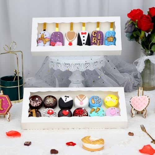 15pcs 12x5x1.5 Inch White Cookies Boxes with Window Bakery Boxes Macaron Boxes Cakesickle Boxes Chocolate Truffle Boxes Donut Treat Boxes for Christmas Valentine's Easter Mother's Day