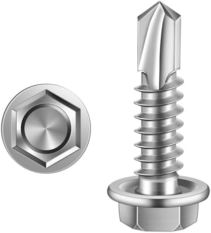 #14 x 1" (3/4" to 3" Available) Hex Washer Head Self Drilling Sheet Metal Screws with Drill Point, Stainless Steel 410, Pack of 50