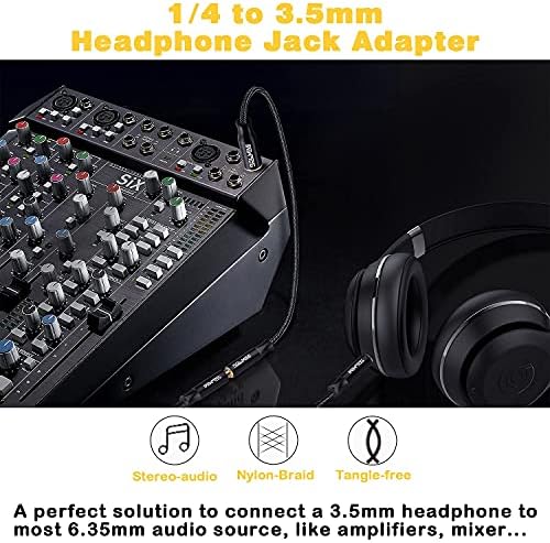 1/4 Headphone Adapter, 6.35 mm Male to 3.5 mm Female Audio Jack Adapter, Lossless Stereo Headphone Jack Adapter for Mixer Guitar Piano Amplifier Speaker or More - Matte Black(30cm)