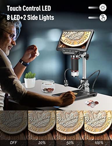 10" HDMI LCD Digital Microscope 1500X,Coin Microscope for Adults with 16MP Camera Sensor,Soldering Microscope with LED Lights Touch Control,TV/Windows/Mac Compatible, Coin Guidebook Included