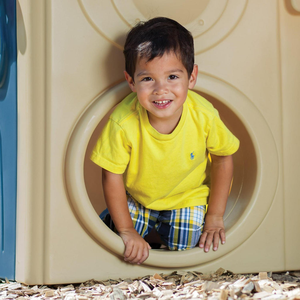 Step2 Neighborhood Fun Center Brown Playhouse with Slide Plastic Kids Outdoor Toys