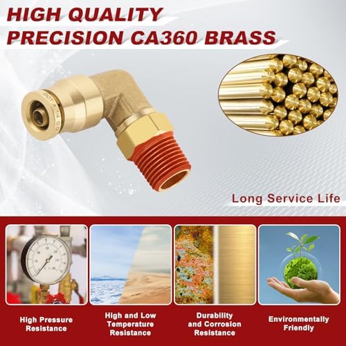 1/4" Quick Push to Connect Fittings Brass 90 Degree Union Swivel Elbow Joint DOT Approved 1/4" Tube OD x 1/8" NPT Thread Air Brake Line Adapter Air Suspension Kit for Car Truck Trailers 2pcs
