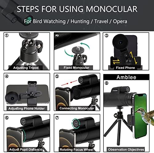 12x Monocular for Adults with Smartphone Adapter/Tripod/Hand Strap, Larger Vision Monoculars Equipped with BAK-4 Prism & FMC Lens for Bird Watching Hunting Sports Hiking Traveling Camping