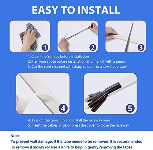 102in TV Wall Cord Hider, Cord Covers for Wall Mounted TV, Paintable TV Cable Hider Wall Kit, PVC Wire Hiders for TV on Wall, Cable Cover Wall Wire Cover, Cable Raceway White, 6X L17in W0.95 H0.59in