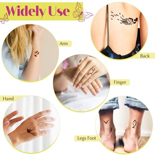 126 PCS Temporary Tattoos Stencils Kit,Henna Tattoos Kit - 6 Pcs 2 Color(Brown Black) Ink with Gloves,DIY Body Art Painting for Women Men Adults Kids