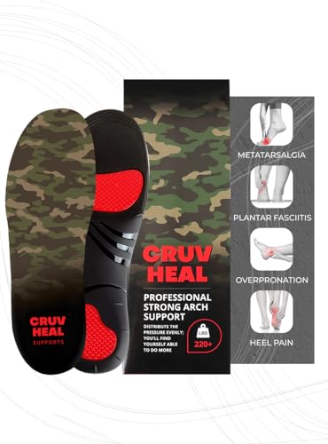 (Pro Grade) 220+ lbs Plantar Fasciitis High Arch Support Insoles Men Women - Orthotic Shoe Inserts for Arch Pain Relief - Boot Work Shoe Insole - Standing All Day Heavy Duty Support (L, Dark Military)