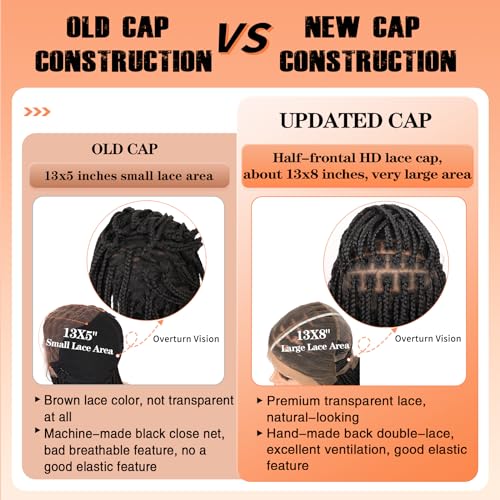 13x8 HD Lace Front Braided Wigs Knotless Boho Braided Wigs for Women Box Braid Wig With Baby Hair Human Hair Blended Long Braids Lace Front Wig 36 Inch Black
