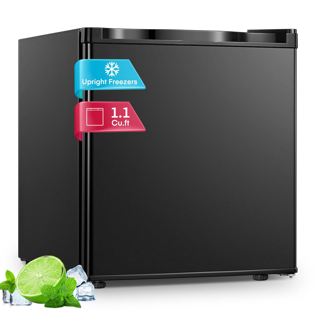 1.1 Cu.Ft Mini Freezer, Compact Countertop Freezer with Reversible Door and 7 Adjustable Temperature, Removable Wire Shelf for Dorm/Apartment/Office/RV, New Black