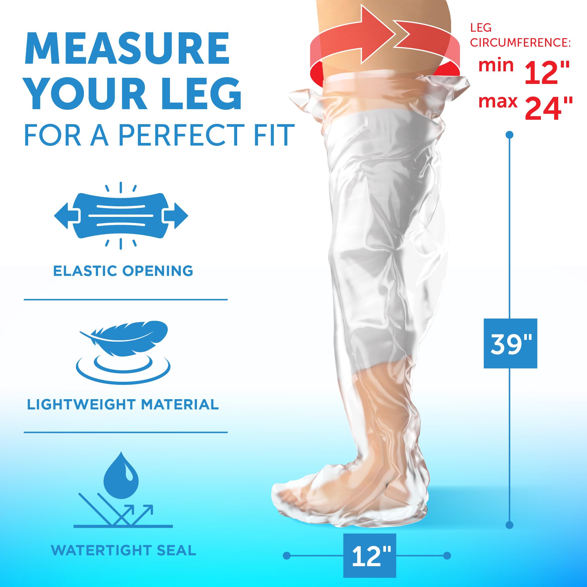 100% Waterproof Cast Covers for Shower Leg - 【Tight Seal】 - 2pk Reusable Full Leg Cast Cover for Showering - Cast Protector for Shower Leg Adult Thigh, Knee, Ankle, Foot - Strong and Durable