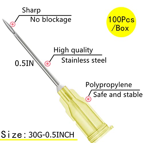 100 Pcs 30Ga 0.5 Inch/13mm Lab Dispensing Needle Luer Lock, Individually Sealed Wrapped