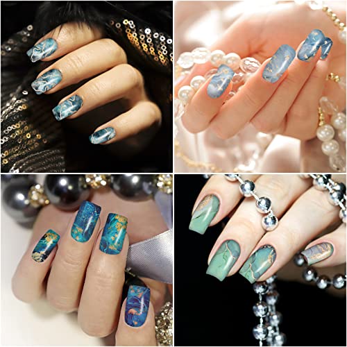 12 Sheets Marble Full Nail Wraps Bronzing Stickers, Nail Polish Strips DIY Self-Adhesive Nail Art Decals with 2 Piece Nail Files for Daily Party Decorations (168 Pieces)
