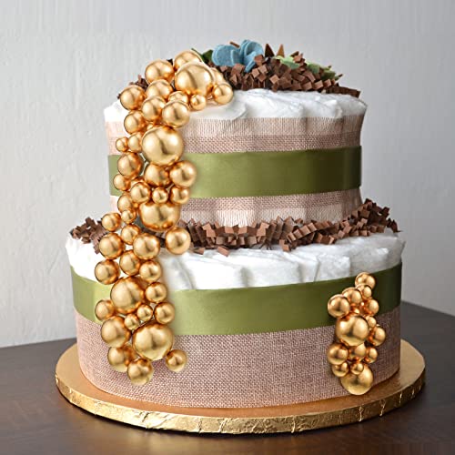 108 Pcs Balls Cake Topper DIY Cupcake Insert Foam Balloons for Cake Baking Wedding Anniversary Birthday Decoration(Gold,Multi Sizes)