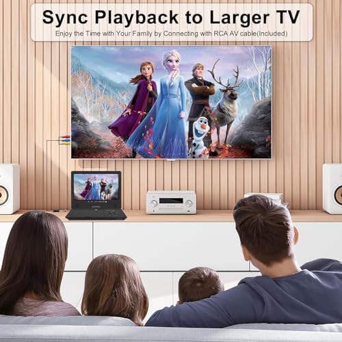 12.5" Portable DVD Player, Bluetooth Headrest Video Players with 10.1" Swivel Screen, 5 Hours Rechargeable Battery, DVD Player for car, Regions Free, Car DVD Player Supports SD/USB/Sync TV
