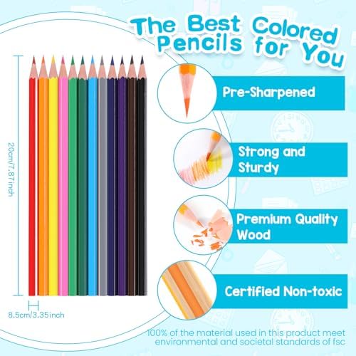 144 Count Colored Pencils for Kids, 12 Packs Colored Pencils Bulk 12 Colors, Pre-sharpened Color Pencils for Adults, Bulk School Supplies for Teachers, Back to School Supplies, Classroom Prizes