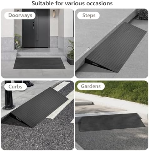 1.4" Rise Threshold Ramps for Doorways, Driveways, Heavy Duty Solid Rubber 6000lbs Capacity, Non-Slip & Cuttable Handicap Ramp for Wheelchairs, Scooters, Strollers, Curbs- 1.4″Rise (35″×7.9″)