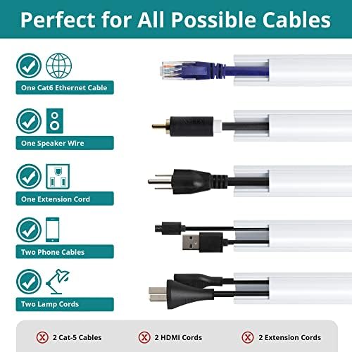 136in Corner Cable Concealer - One-Cord Corner Duct, Paintable Cord Cover, Cable Management Channel for Wall & Floor - 8 X L 17in, Black