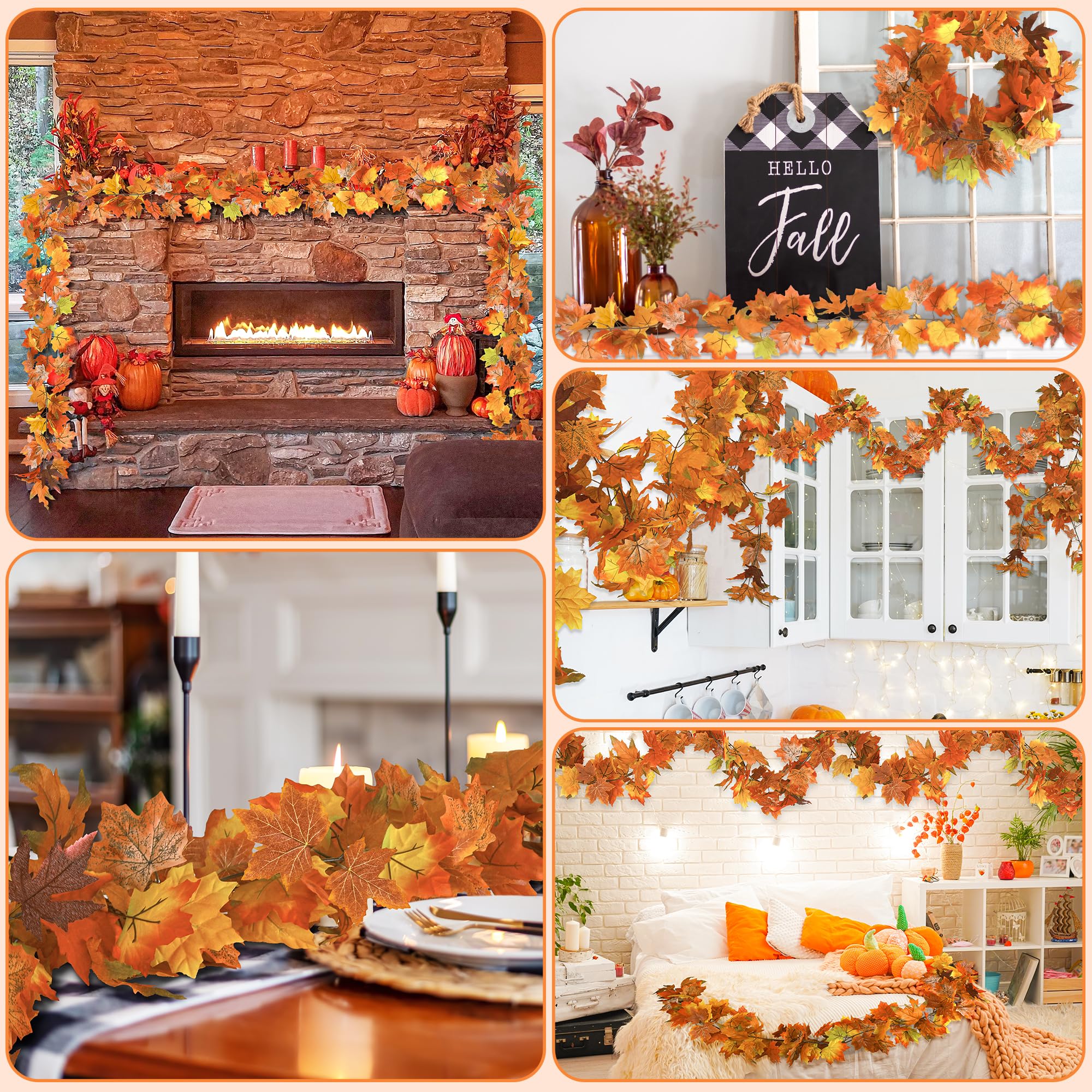 11.8FT Fall Decor, 2 Pack Fall Garland for Mantle, Fall Decorations for Home, Fall Leaves Garland, Thanksgiving Garland for Thanksgiving Decorations Indoor, Autumn Garland for Autumn Decor Outdoor