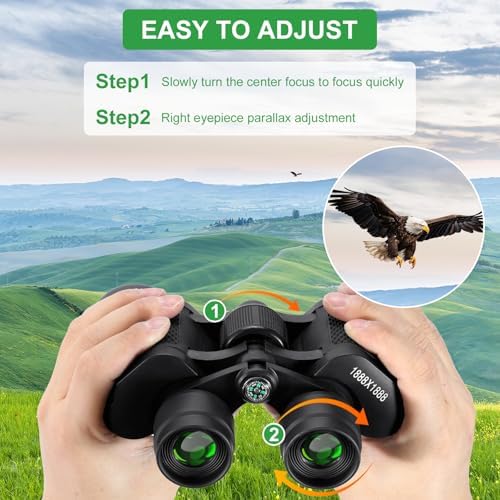 12x25 Binoculars, Waterproof Binoculars for Adults High Powered, Bird Watching Binoculars for Adults and Kids, Foldable Binoculars with Strap for Hunting, Bird Watching, Hiking, Concert