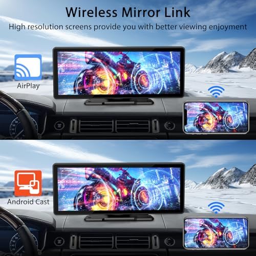 10.26" Wireless CarPlay Screen for Car,Wireless Apple CarPlay & Android Auto,Portable Car Stereo with GPS Navigation,Backup Camera,Bluetooth,Mirror Link,Drive Play,Touch Screen for All Vehicles