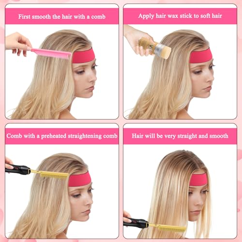 15 Pcs Hot Comb Set, Electrical Straightening Comb Curling Iron, Hair Wax Stick Set for Flyaways, Edge Brush, Rat Tail Combs for Parting, Braid Ponytail Maker, Lace Melting Bands, Salon Styling Clips