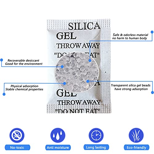 100 Pcs Silica Gel Desiccant Packs(5 Gram), Industrial Grade No-Toxic Dehumidifier Packets, Premium Silicone Beads Moisture Absorption Bags Air Dryer for Clothes, Digital, Documents, Shoes, CD Storage