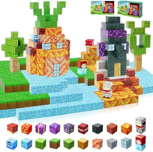 100PCS Magnetic Blocks-1inch -Adventure at Lava World Blocks Set - Magnetic Cubes Building Blocks Toys for Halloween Christmas Birthday Gift - STEM Sensory Toys for 3+ Years Old Girl Boys