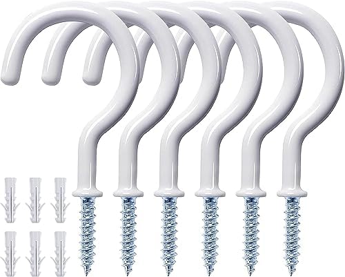 100 Pcs Ceiling Hooks for Hanging Plants, Cups, Utensils and Christmas String Lights, 1-1/4 inch Vinyl Coated Screw-in Plant and Cup Hooks for Wooden and Drywall with Anchors