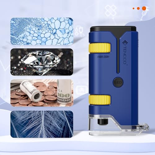 100x-250x Mini Pocket Microscope for Kids Adults, Protable Handheld Microscope, Miniscope Portable for Kids Adults Science Lab Education, Blue