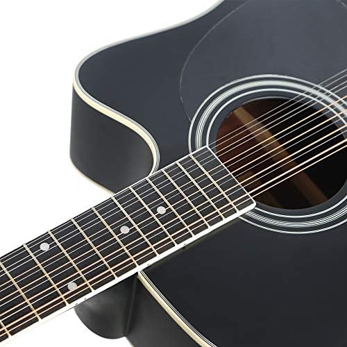 12 String Acoustic Guitar Cutaway,Adjustable Truss Rod Full Size Bundle with Gig Bag,Tuner,Strings,Strap, Picks, Black By Janerock